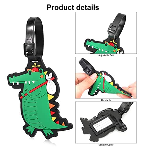 2 Pcs Luggage Tags, Silicone Luggage Tag with Name ID Card Lovely Secure Luggage Tags for Travel Suitcase Perfect to Quickly Spot Luggage Green Dinosaur Baggage Labels Suitcase ID Tag Set for Kids — view 4