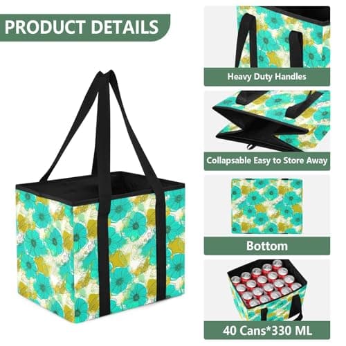 Grckit Car Trunk Organizer Turquoise Flowers Heavy Duty Collapsible Storage Tote Bag with Reinforced Handles for Shopping Travel Picnic — view 3