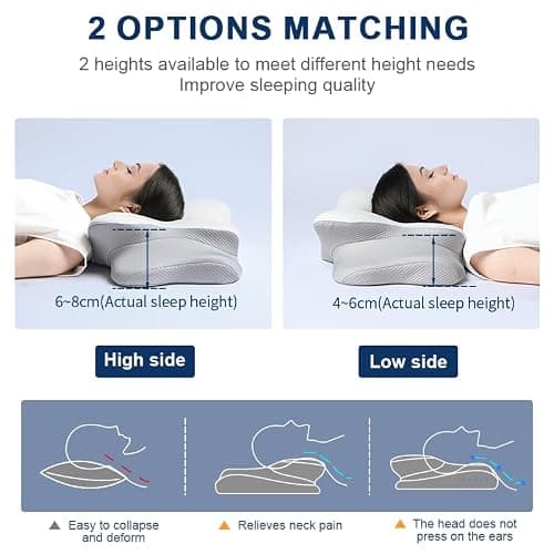 AmzHandler Memory Foam Cervical Pillow for Neck Pain Relief – Orthopaedic Ergonomic Neck Support Pillow for Side, Back & Stomach Sleepers – Cooling Ice Silk Cover (Washable) (White) — view 4