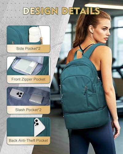 VENATIN Gym Backpack for Women Men,Lightweight Gym Bag with Shoes Compartment & Wet Pocket, Waterproof Backpack swimming bag Sports Travel Casual Daypack,Peacock Blue — view 3