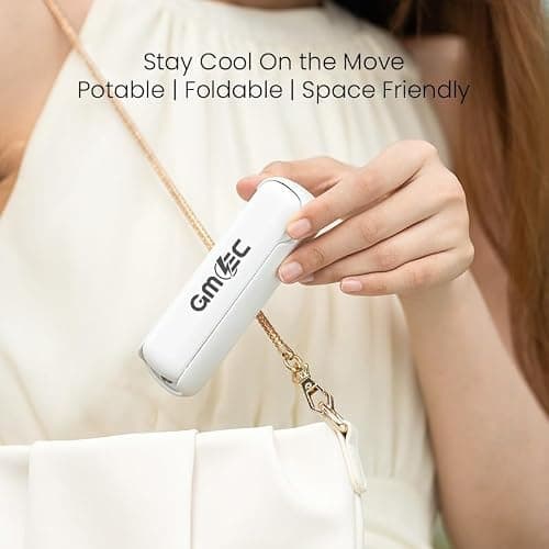 GMEC 3-in-1 Mini Handheld Fan with Phone Holder & Desk Stand - Portable Travel Essentials Mini Fan for Men, Women, Teens & Children - 3 Gear Speed, Rechargeable fan, USB Desk Fan & Torch - Beige — view 5