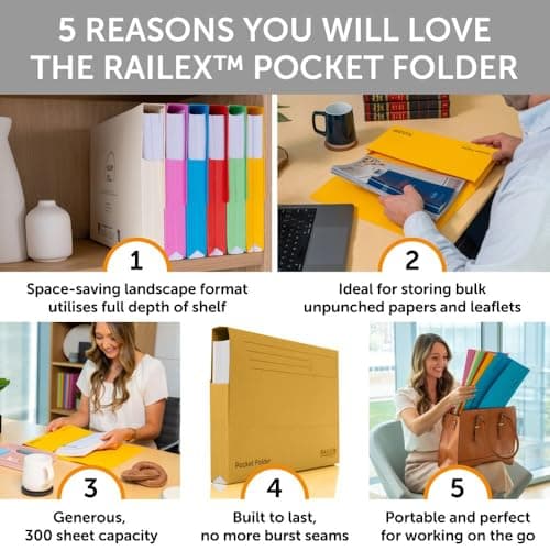 Railex Pocket Folder Foolscap Document Wallets - Gold Folders Pack of 50 for Paperwork A4 and A4+, Recycled Board File Foolscap Document Wallet, Premium Filing Folder for Office and Home — view 2
