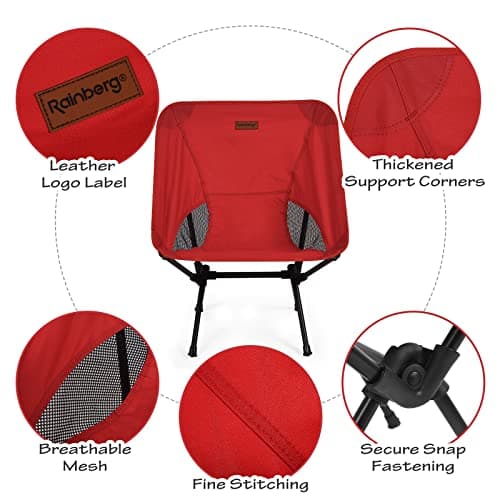Rainberg Ultra Lightweight Camping Chair, Folding Chair, Camping Chairs for Adults, Foldable Garden Outdoor Picnic BBQ Chairs. (Pack of 1, Red) — view 4