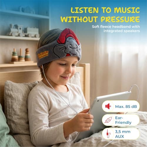 Technaxx Benjamin the Elefant Headband Headphones for Kids & Toddlers - Good for Travelling, Music Listening, Sleeping - Soft Fleece Comfortable Material - Volume Limited and Size Adjustable Eye Mask — view 2