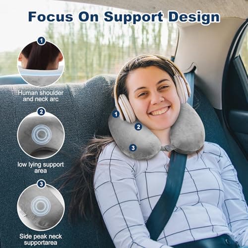 kierain Travel Pillow Memory Foam Neck Pillow for Travel Support Pillow Luxury Compact Lightweight Quick Pack for Camping Sleeping Rest Cushion (Gray) — view 3