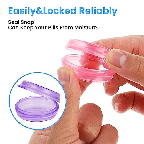 WLLHYF 5 Packs Mini Pill Case Small Pill Organizer Box Portable Vitamin Holder Travel Pill Container for Pocket Purse Pills Storage Box to Hold Medicine Cod Liver Oil (Yellow+Green+Blue+Purple+Pink) — view 4