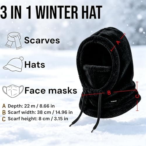 ZJEEACO Balaclava, 3 in 1 Beanie Hat, Snood for Women, Neck Warmer, Black Sherpa Fleece Windproof Winter Thermal Hat, Ladies Cold Weather Outdoor Ski Cycling Face Cover — view 2