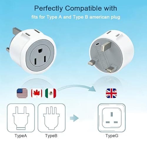 US to UK Travel Plug Adapter, American to UK Converter, 2-Pin and 3-Pin US Plug Power Adapter, Suitable for the United States, Japan, Canada, China, Brazil, Argentina, Mexico（2 Pack） — view 4