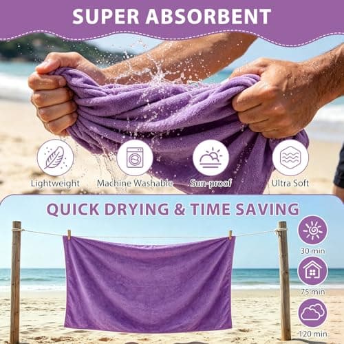 Indrnif Outdoor Magnetic Bath Towel 190 X 80 cm,Quick-Dry Sand-Resistant Beach Towel with Magnetic Closure,Oversized Microfiber Bath Towel for Travel, Swimming, Pool, Yoga, Hiking, Camping (purple) — view 4