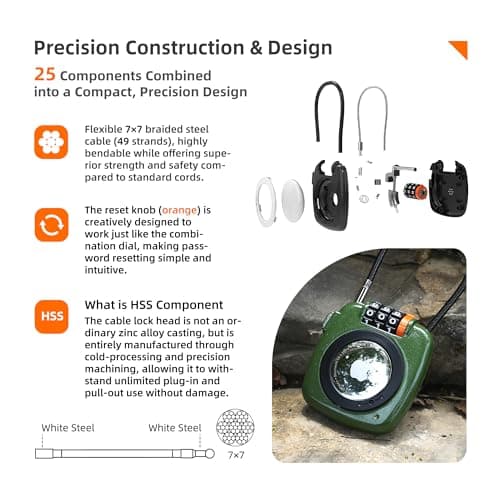 UP Security AirTag Holder for Luggage, Compatible with Apple Air Tag Case, Combination Lock Air Tag Holder for Suitcase, Backpack, Locker, Travel Safe, Metal GPS Tracker Case, Anti-Theft Cable Lock — view 3