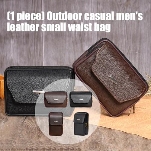 Waist Bag with Belt Clip, Phone Holder for Travel Leather Pack Men S Waist Bag Belt for Men Hiking Pack Brown Leather Outdoor Activities Hiking Essentials Travel Accessories for Hands Storage Daily Pu — view 2