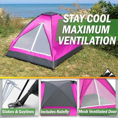 Wakeman Outdoors Dome Tent for 2 Person - Rain Fly and Carry Bag - Easy to Set Up Ideal for Camping, Backpacking, Hiking and Outdoor Music Festivals - Pink — view 4