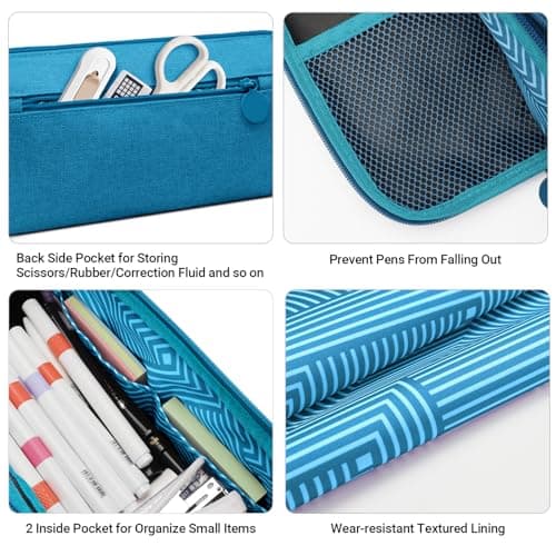 ZYB Pencil Case Large Capacity Pencil Case,Large Pencil Pouch with Compartments Handheld,Multifunctional Stationery Pouch Makeup Bag Gift for School Office Kids Girls Boys Adult Women Men-Teal — view 3