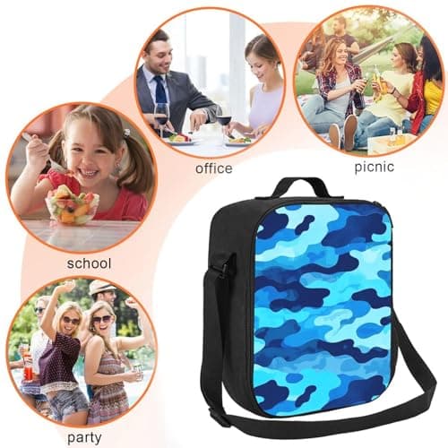 YUAOEUR Blue Camo Lunch Bag Insulated Lunch Box for Boys Girls Adults Children Women Men School Picnic Outdoor — view 5