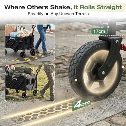 Sekey Festival Trolley Heavy Duty 100kg, 120L Folding Camping Trolley with Brakes & All-Terrain Wheels, Collapsible Beach Trolley Cart, Adjustable Handle Wagon, 4030, Black — view 6