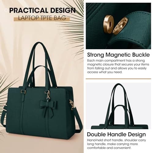 NEWHEY Laptop Tote Bags for Women 15.6 Inch Ladies Leather Laptop Handbags Designer Office Shoulder Bag Womens for Work School Business Shopping Green — view 6