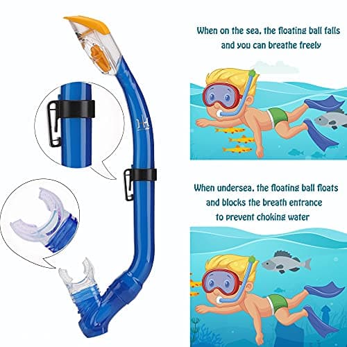 Kids Snorkeling Set with Fins Anti Leak Snorkeling Gear for Kids with Adjustable Flippers, Youth Junior Full Dry Snorkel Set Swimming Goggles with Nose Cover Diving Mask Scuba with Bag, 5-14 Yrs — view 3