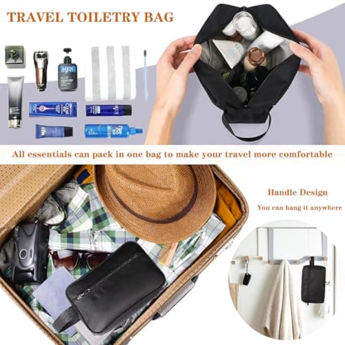 Travel Toiletry Bag for Men Large Portable Wash Bag Water-Resistant Gym Shaving Organiser Tool Bag Shower Bathroom Makeup Bag with Handle Dopp Kit for Travel Essentials Cosmetics Brushes, Black — view 6