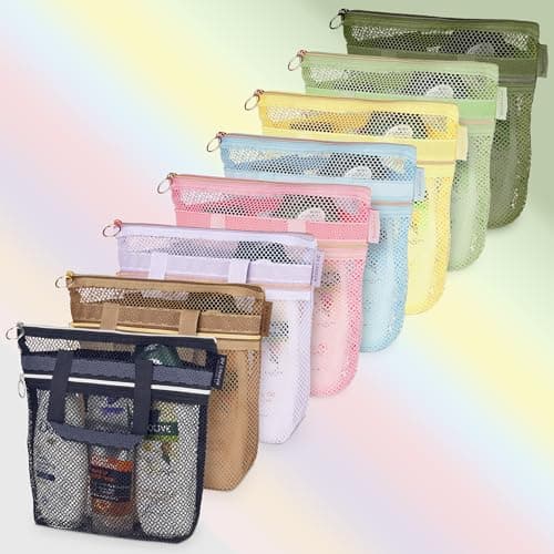 DV Lifestyle Mesh Shower Bag 25 x 26cm Caddy with Zipper & 2 Pockets. Quick-Dry Portable Toiletry Tote for Bathroom, Gym, Travel, Camp, Beach, for Sunscreen, Dorm & College Essentials (Olive Green) — view 6