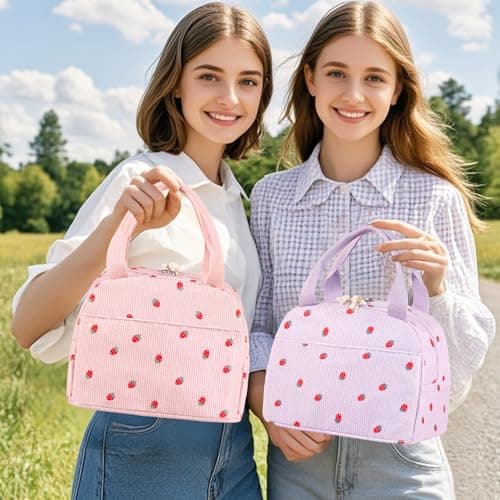 Lunch Bags for Women Insulated Cooler Lunch Bag Adults Kids Packed Lunch Box Tote Bag Cute Girls Ladies Lunch Bags for Work School Picnic Travel Pink Preppy Stuff Gifts for Teenage Girls Daughter — view 5