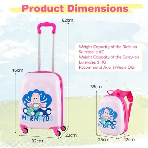 GYMAX 2Pc Kids Luggage Set, 12" & 16" Children Hand Trolley Case with 4 Spinner Wheels, Carry On Suitcase for Boys Girls Travel School (Light Pink) — view 5