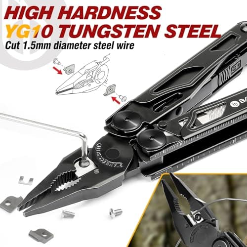 BIBURY Multitools, Multi Tool Foldable Pliers with Upgraded Scissors and Screwdriver Set, Stainless Steel Pocket Tool- Pro, Ideal for Camping, Outdoor, Repairing - Gift for Dad Men - All Black — view 3