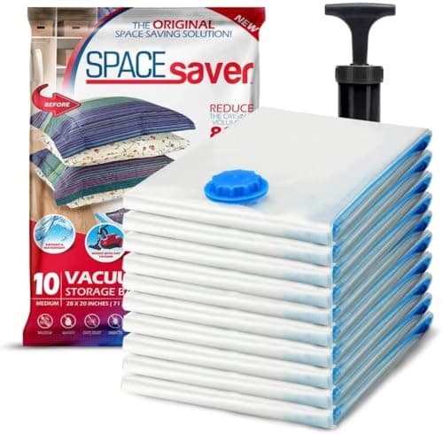 SpaceSaver Vacuum Storage Bags - Medium 10-Pack with Pump - Space Saving Compression Bags for Clothes, Bedding, and Linens - Airtight Vacuum Storage Bag Set for Travel, Home, and Organization
