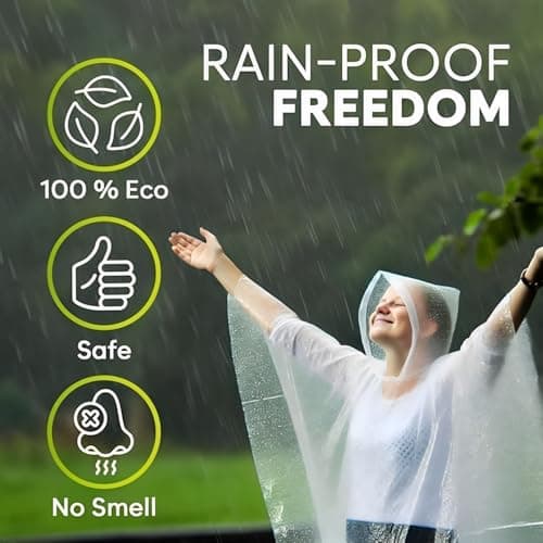 Rain Ponchos for Adults, 5‑Pack Disposable Clear Rainwear with Hood — view 2