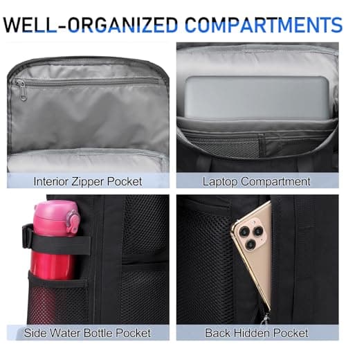Kasgo Roll-Top Backpack, 15.6" Laptop Uni Work Travel Rucksack Black — view 3