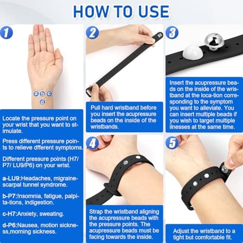 Fefod Travel Sickness Bands for Adults and Kid, 2 Pack Adjustable Acupressure Wristbands, Waterproof Sickness Band Nausea Morning Sickness, Motion Sickness, Sickness Relief Bands — view 4