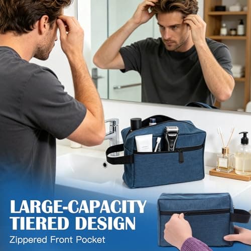 Toiletry Bag for Men Travel Wash Bag Portable Waterproof Gym Bag w/Handle — view 3