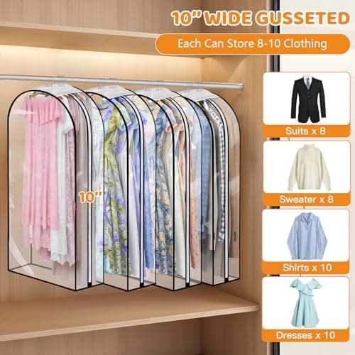 4 Pack Clear Garment Bags, 60 Inch Clothes Covers with 10 Inch Gusset — view 3