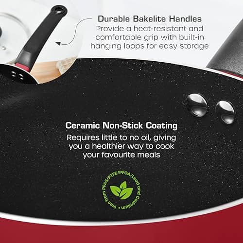 Swan Townhouse 3 Piece Saucepan Set with 16/18/20cm Saucepans, Non-Stick Ceramic Coating, Bakelite Handles, Oven Safe, Red — view 4