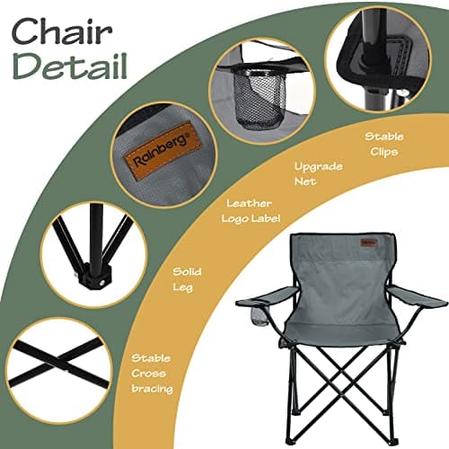 Rainberg Folding Camping Chairs, Comfortable Heavy Duty Structure, Extra Wide Garden Chair with Hard Armrest, Foldable Fishing Chair Outdoor Fold up, Cup Holder with Carry Bag. (Pack of 2, Grey) — view 4