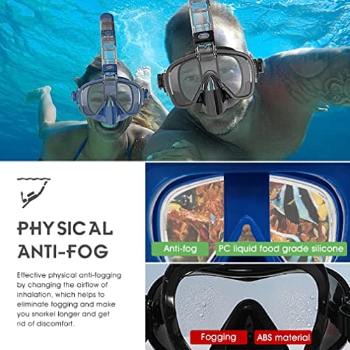 Opurtdor Adults Snorkel Mask Set - Dry Anti-fog Half Face Mask with Panoramic Wide View and Anti-Leak Swimming Goggles for Adults — view 4