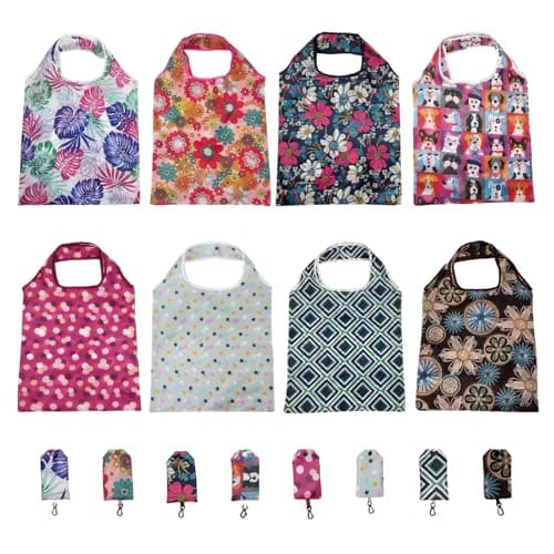 LIUQOBN 8 Pack Foldable Shopping Bags In Pouch, Reusable Shopping Bags, Portability Foldable Bag For Daily Use Travel