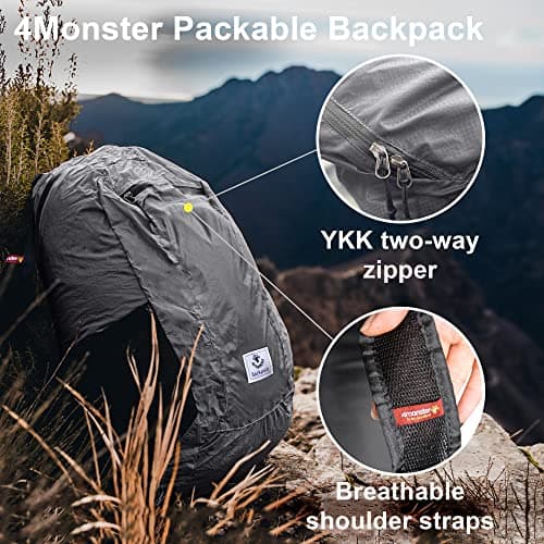 4Monster Packable Backpack Ultra Lightweight, Foldable Backpack Water Resistant, Hiking Daypack for Travel Camping Outdoor, Daily Walk-around, Cycling, Sports, Excursions(Silver Grey, 32L) — view 5