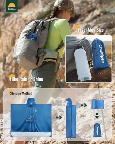Chakipee Rain Waterproof Poncho Adult Reusable Rain Cape Lightweight with Transparent Pocket, Packable Poncho Multi-Purpose for Travel, Hiking, Camping, Festival Blue — view 6