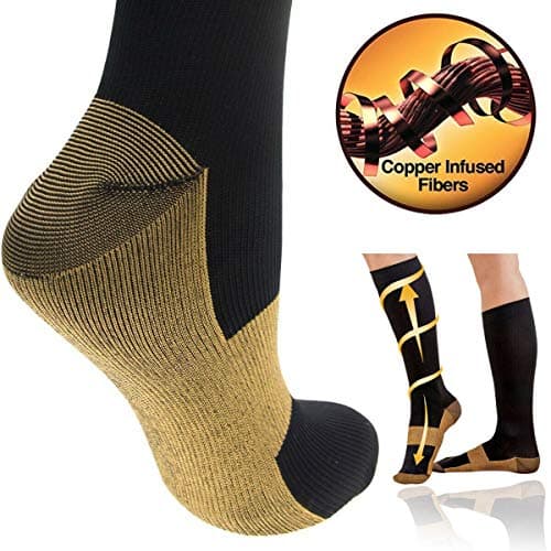Unisex Copper Compression Socks - Travel Flight Miracle Socks Anti Swelling Fatigue DVT Support Copper Infused Plantar Fasciitis (Large/XL) — view 3