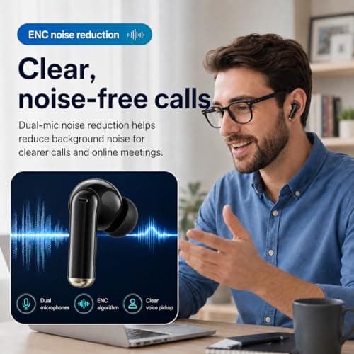 BlitexyFlow Wireless Earbuds, Ear Buds Earphones Bluetooth 5.3 USB C Mini Headphones Touch Control with Microphone Hi-Fi Stereo Sound Deep Bass CVC Noise Cancelling Water-Resistant — view 5