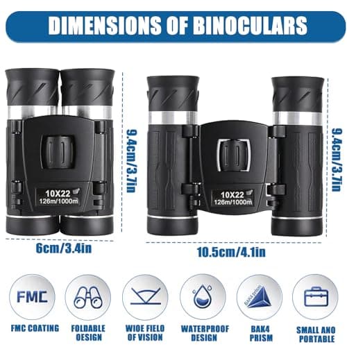 Mini Binoculars 10x22, Compact Binoculars for Adults Children Teenagers Waterproof Foldable Binoculars with Carry Bag for Bird Watching, Hiking, Hunting, Sightseeing — view 2