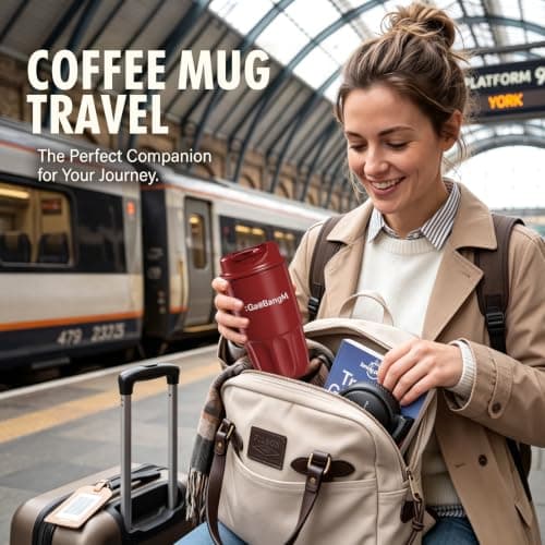: GaoBangM 450ml Travel Mug, Insulated Coffee Cup with Leakproof Lid, Red — view 6