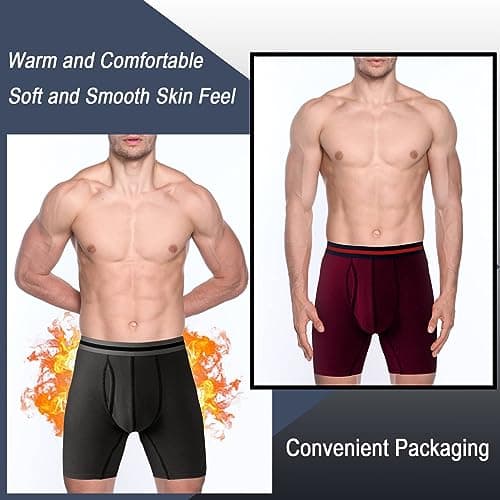 Nuofengkudu Mens Thermal Boxer Briefs Long Leg Y Fronts Open Fly Pouch Soft Warm Underwear Bulge Support Stretch Waistband Winter Male Underpants Casual Sleep A 4 Pack Black XL — view 6