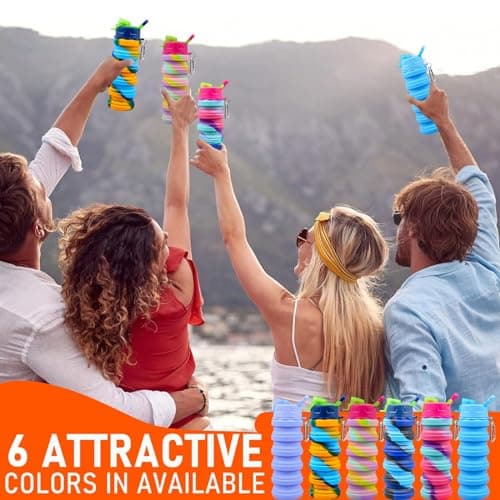 12 Pack Collapsible Water Bottles Bulk for Kids, 500 ml Silicone Bottles — view 4