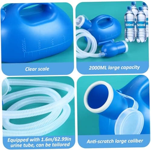 NIDONE Portable Urinal for Men, 2000ml/68oz Spill Proof Urine Bottle with Scale and Lid, Male Urinal with 63" Long Tube, Pee Bottles for Men Travel Hospital Car Truckers,Urine Bottle — view 5