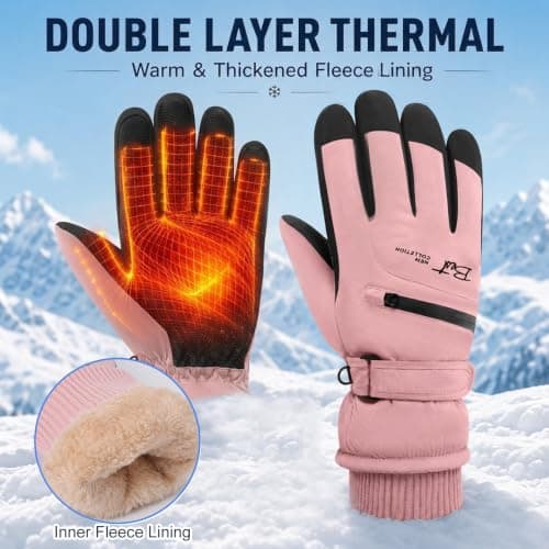 SCCGKP Women Ski Gloves, Windproof Thermal Touchscreen Gloves Waterproof Winter Warm Snow Glove for Skiing Cycling Outdoor Sports，Pink：One Size — view 3