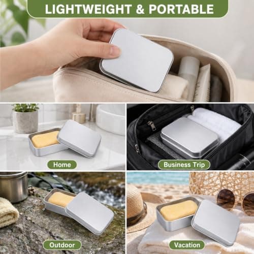 Aluminum Travel Soap Case Metal Soap Box Holder with Lid Container Silver — view 6