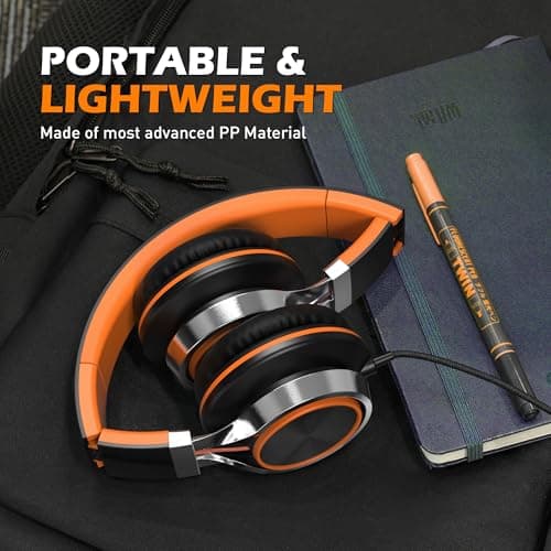 Ailihen C8 Headphones Wired with Mic, Headsets for Kids, Black Orange — view 5