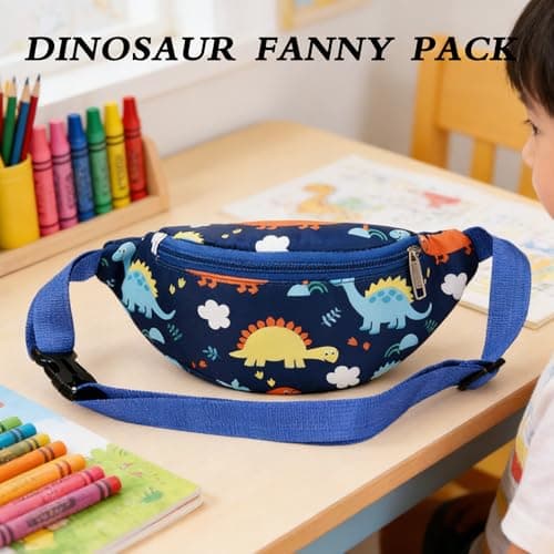 Dinosaur Bag,Kids Bumbags,Cartoon Lightweight Sling Bags,Running Bag,Children's Chest Bags,Dinosaur Fanny Pack Fabric Nylon Money Belt,for Toddler Girls Boys Running Hiking Travel Sports(Blue) — view 4