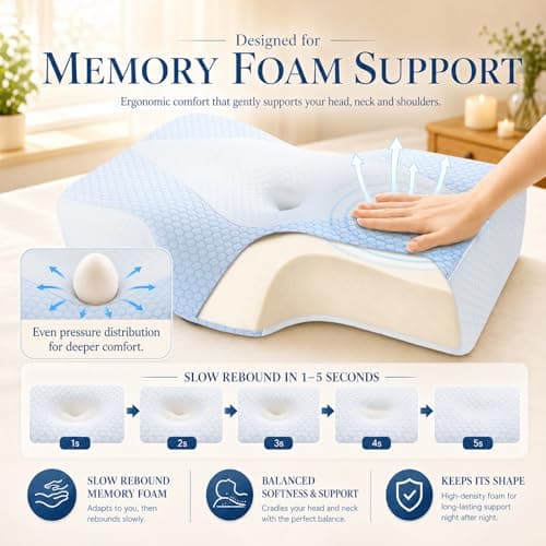 Hydomi Memory Foam Neck Support Pillow for Neck and Shoulder Pain Sleeping with Cooling Pillowcase: Ergonomic Cervical Pillow 5X Pain Relief - Contour Bed Pillows for Side Back Stomach Sleepers — view 5